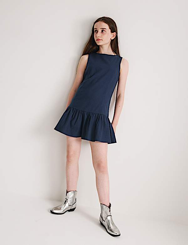 Kleid aus Baumwollmischgewebe mit tiefer Taille und Gingham-Muster (6&ndash;16 Jahre) - DE