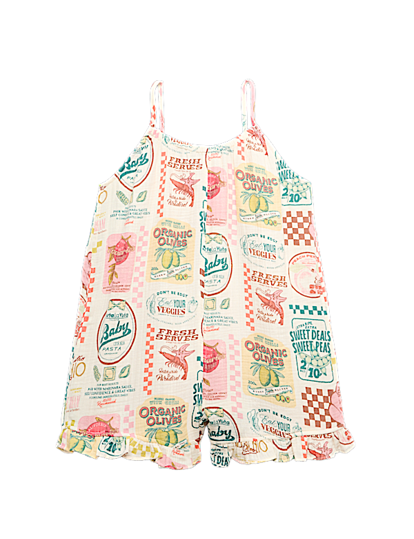 Pure Cotton Grocery Ruffle Hem Playsuit (6-16 Yrs)