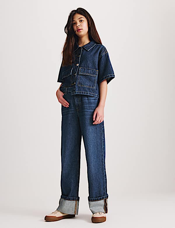 Denim Wide Leg Turn Up Jeans (6-16 Yrs) - KG