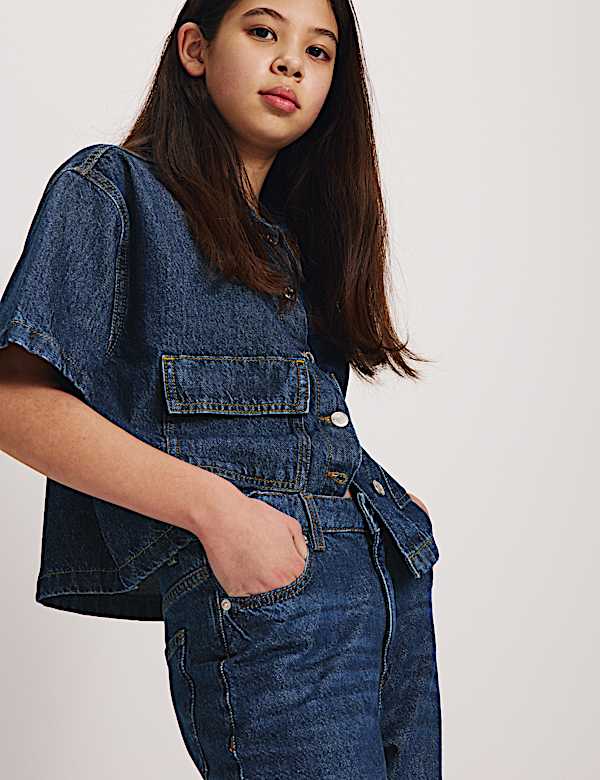 Denim Wide Leg Turn Up Jeans (6-16 Yrs) - KG
