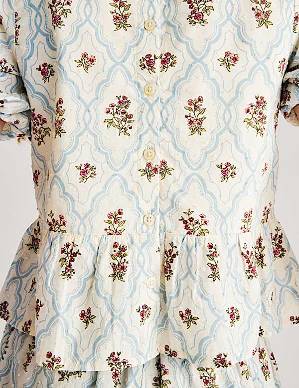2 Piece Pure Cotton Floral Lace Trim Outfit (6-16 Yrs) - ID