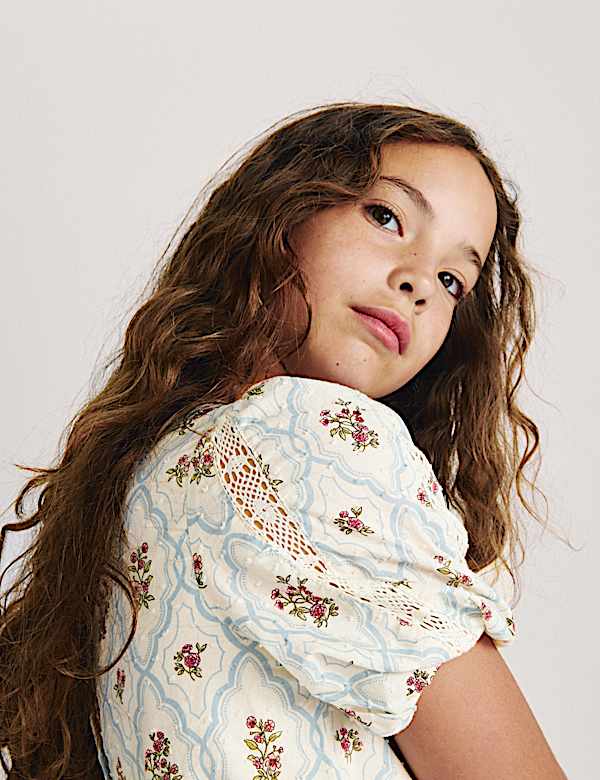2 Piece Pure Cotton Floral Lace Trim Outfit (6-16 Yrs) - ID