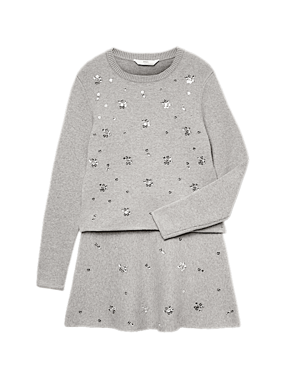 2 Piece Knitted Embellished Skirt Set (6-16 Yrs)