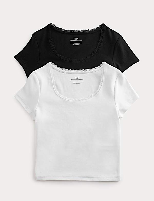 2pk Cotton Rich Lace Trim Baby T-Shirts (6-16 Yrs)