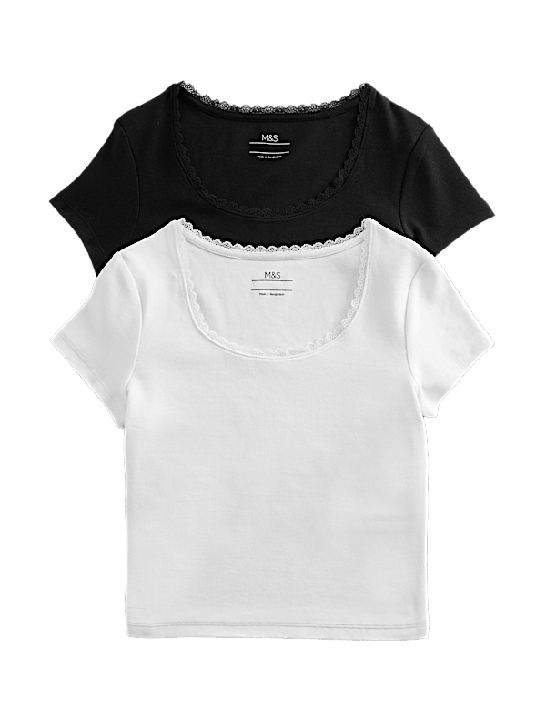 2pk Cotton Rich Lace Trim Baby T-Shirts (6-16 Yrs)