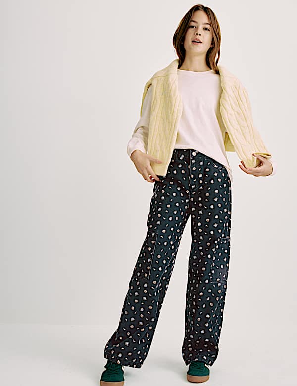 Jeans Kargo Kaki Lebar Motif Bunga (6-16 Thn) - ID