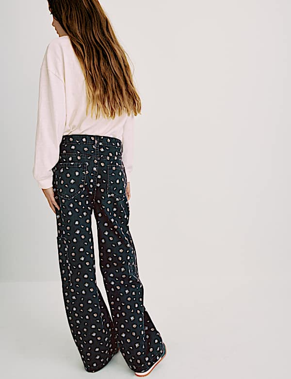 Jeans Kargo Kaki Lebar Motif Bunga (6-16 Thn) - ID