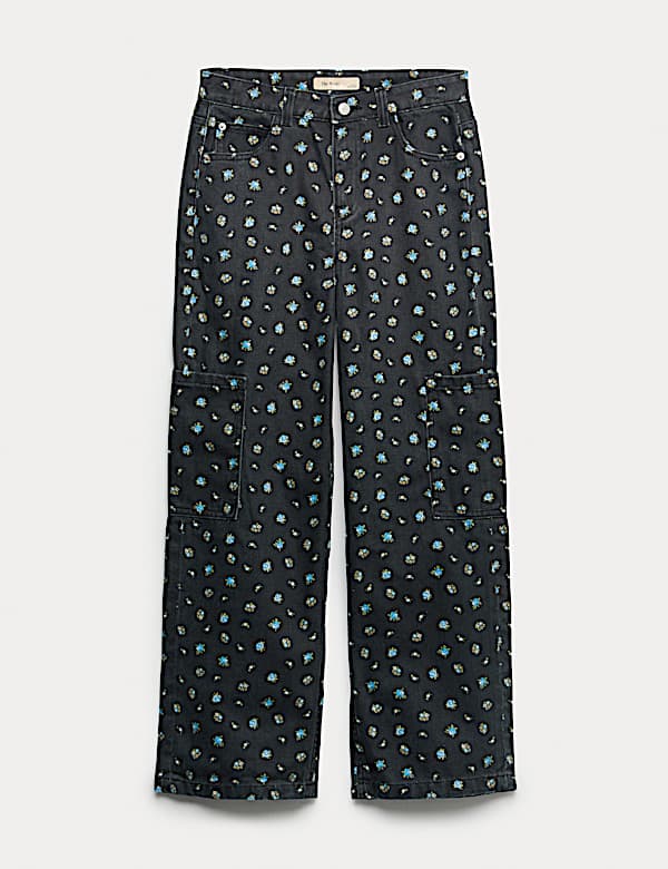 Jeans cargo de pernera ancha con estampado floral (6-16 años) - ES