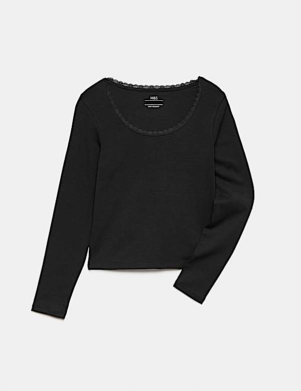 Cotton Rich Lace Trim Top (6-16 Yrs)