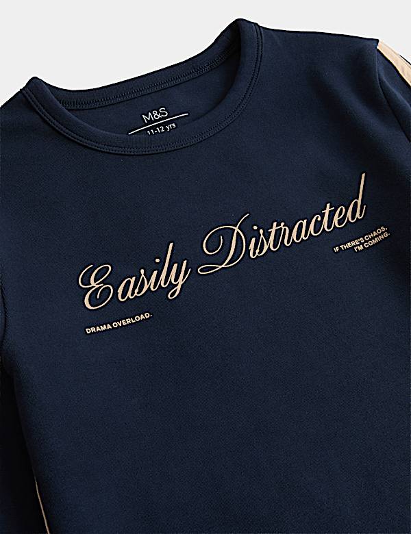 Cotton Rich Easily Distracted Slogan Top (6-16 Yrs)