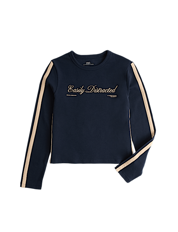 Cotton Rich Easily Distracted Slogan Top (6-16 Yrs)