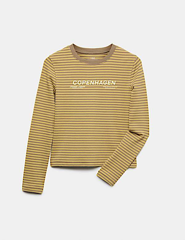 Cotton Rich Striped Slogan Top (6-16 Yrs)