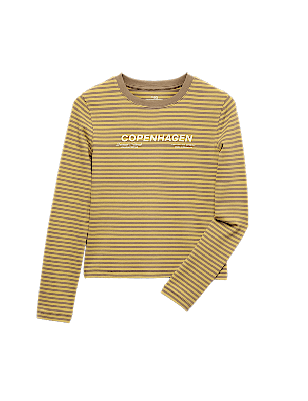 Cotton Rich Striped Slogan Top (6-16 Yrs)
