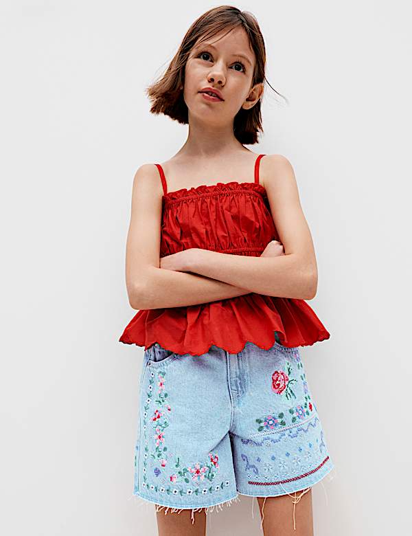 Denim Cross Stitch Bermuda Shorts (6-16 Yrs)