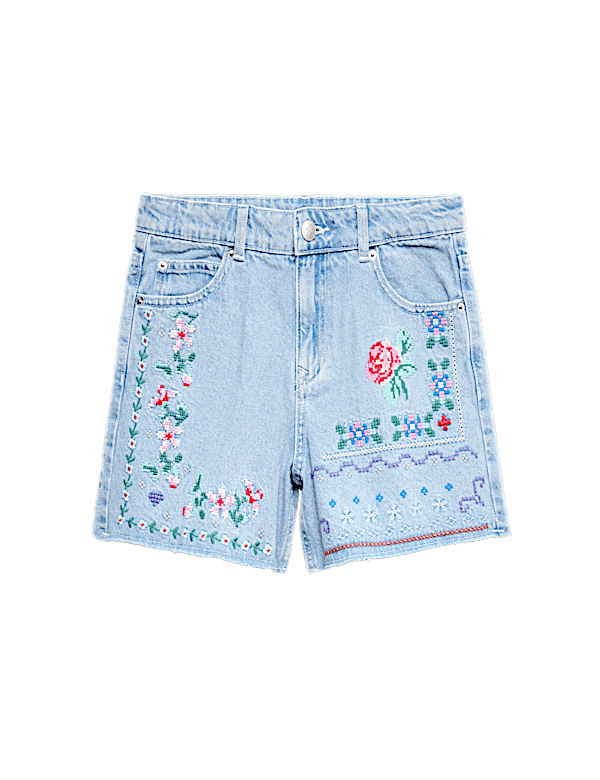 Denim Cross Stitch Bermuda Shorts (6-16 Yrs)