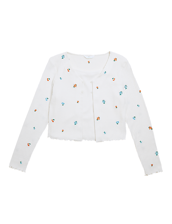 2pc Flower Embroidered Cardigan Set (6-16 Yrs)