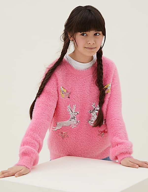 Sequin Reindeer Jumper 6 16 Yrs