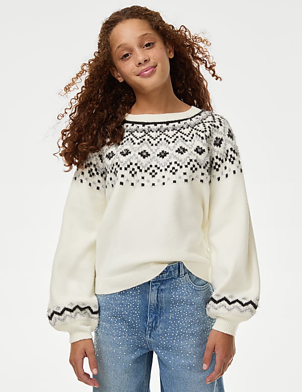 Fair Isle Jumper 6 16 Yrs ECRU Jumpers M S FR