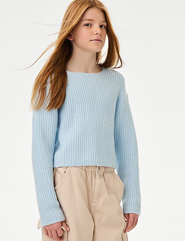 Chenille Knitted Jumper 2 16 Yrs BLUE Jumpers M S FR