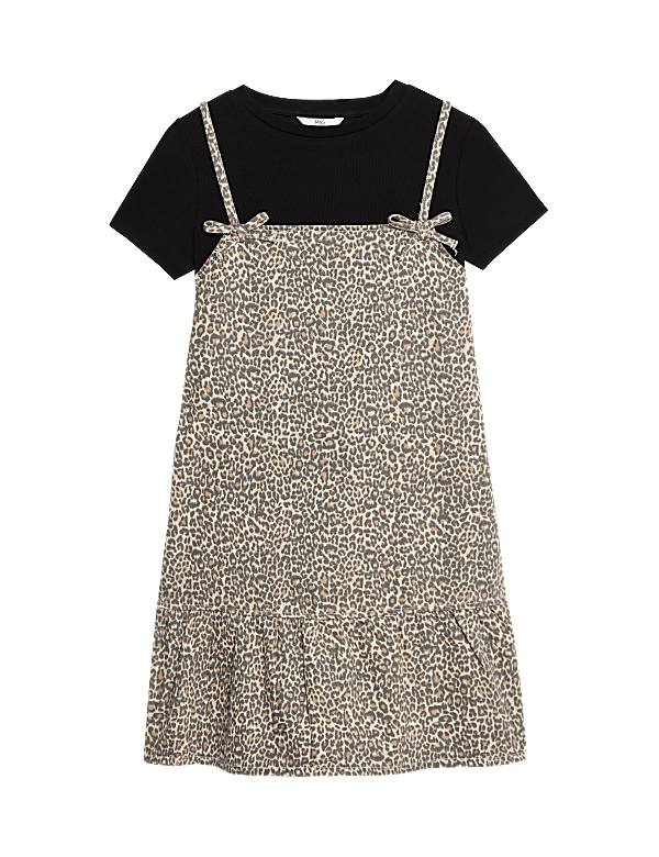 2pc Leopard Print Denim Dress Outfit (2-16 Yrs)
