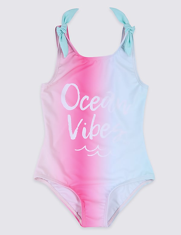 Sustainable Ocean Vibe Slogan Swimsuit (3-16 Years)