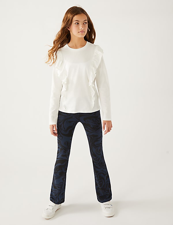 Cotton Rich Marble Print Flared Leggings