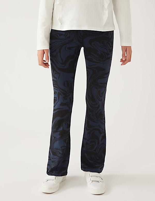 Cotton Rich Marble Print Flared Leggings