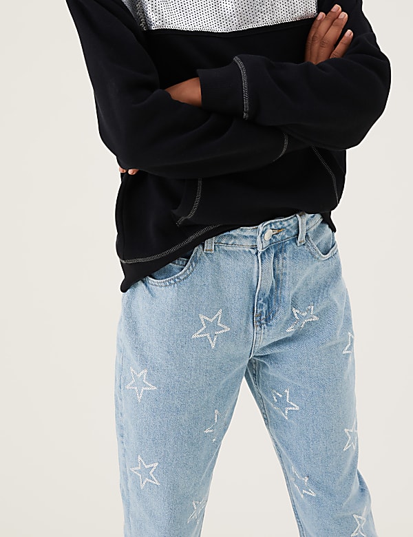 Mom Denim Sequin Star Jeans (6-16 Yrs)