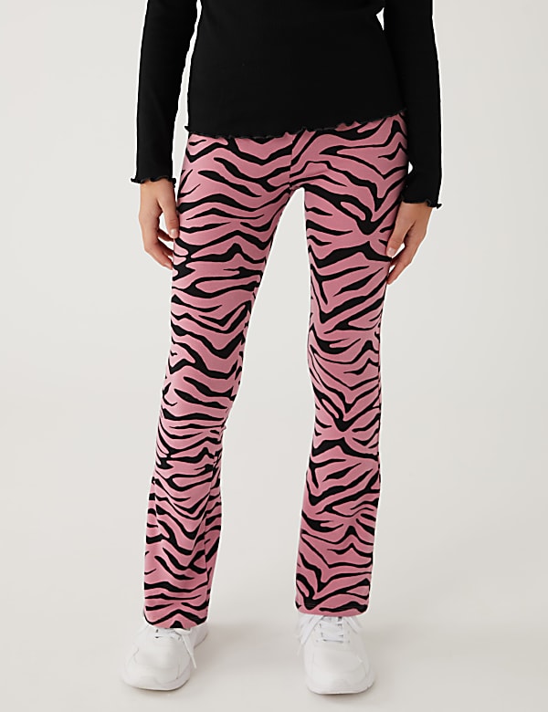 Cotton Rich Zebra Print Flared Leggings