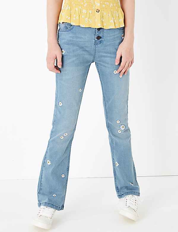 Cotton Embroidered Floral Jeans (6-16 Yrs)