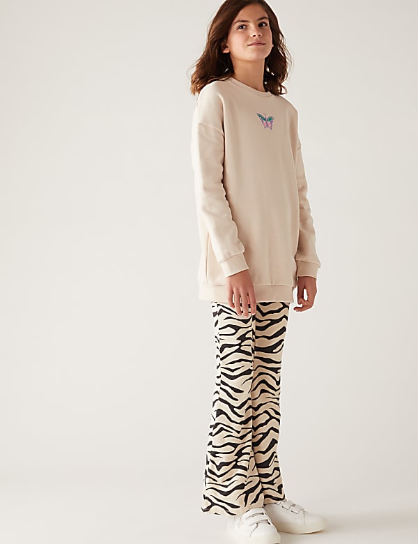Cotton Rich Zebra Print Flared Leggings