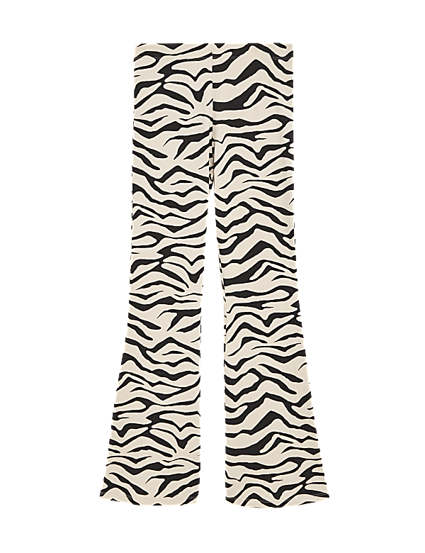 Cotton Rich Zebra Print Flared Leggings