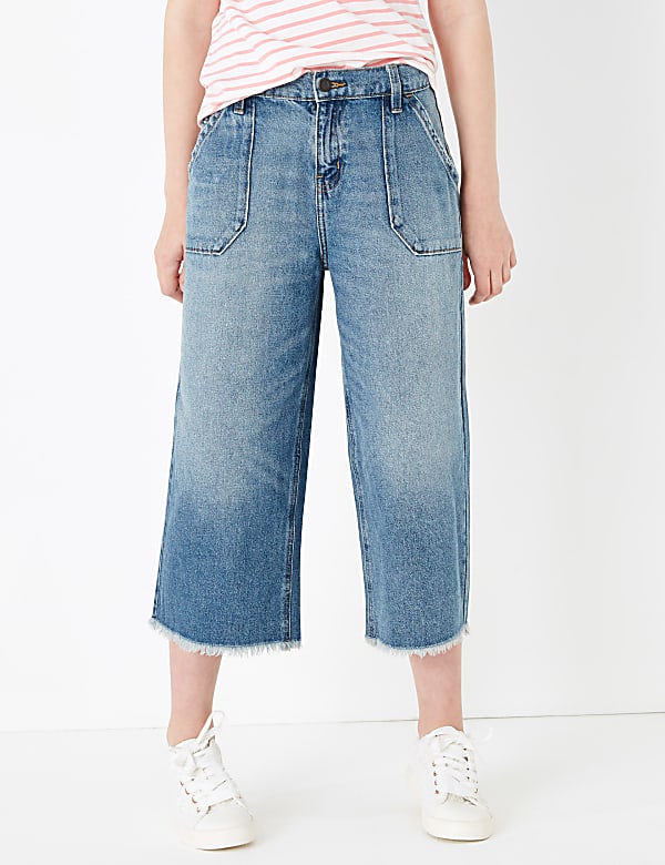Cotton Wide Legged Cropped Jeans (6-16 Yrs)