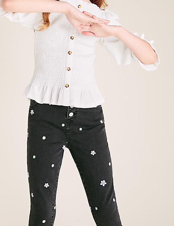 Mini Ivy Skinny Cotton Embroidered Jeans (6-14 Yrs)