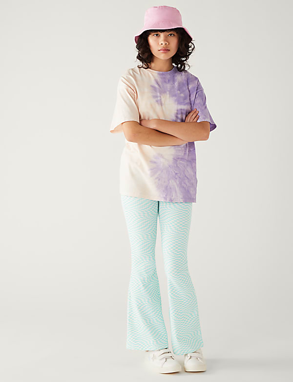 Cotton Rich Checkerboard Flared Leggings