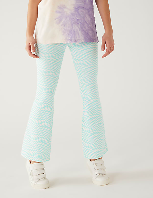 Cotton Rich Checkerboard Flared Leggings