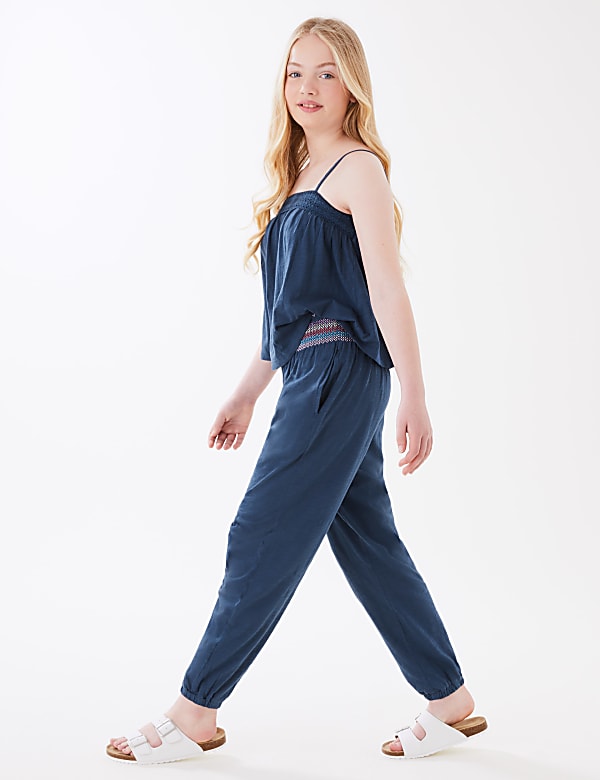 Relaxed Pure Cotton Embroidered Trousers (6-16 Yrs)