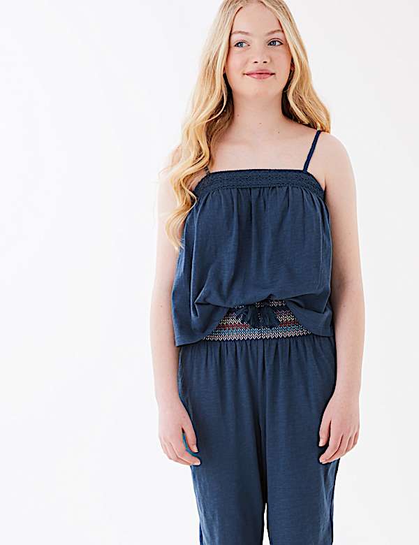 Relaxed Pure Cotton Embroidered Trousers (6-16 Yrs)