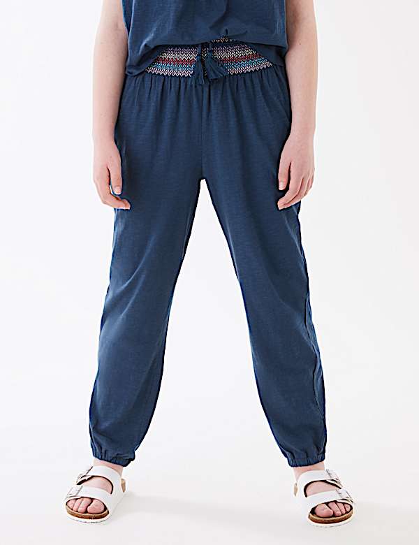 Relaxed Pure Cotton Embroidered Trousers (6-16 Yrs)