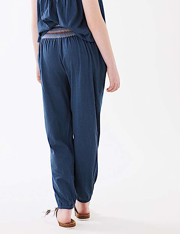 Relaxed Pure Cotton Embroidered Trousers (6-16 Yrs)