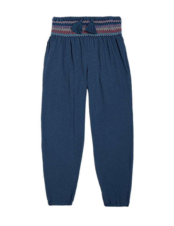 Relaxed Pure Cotton Embroidered Trousers (6-16 Yrs)
