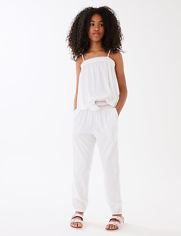 Relaxed Pure Cotton Embroidered Trousers (6-16 Yrs)