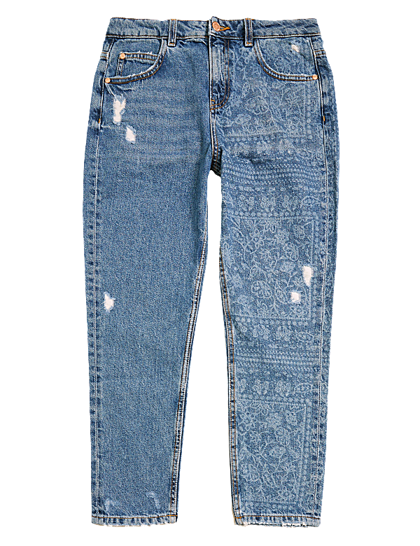 Mom Fit Denim Floral Jeans (6-16 Yrs)
