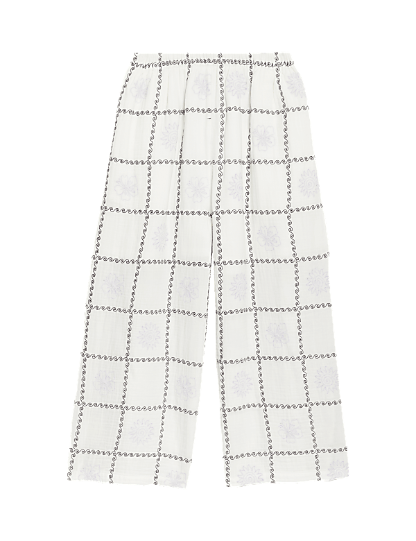 Pure Cotton Checked Floral Trousers (6-16 Yrs)