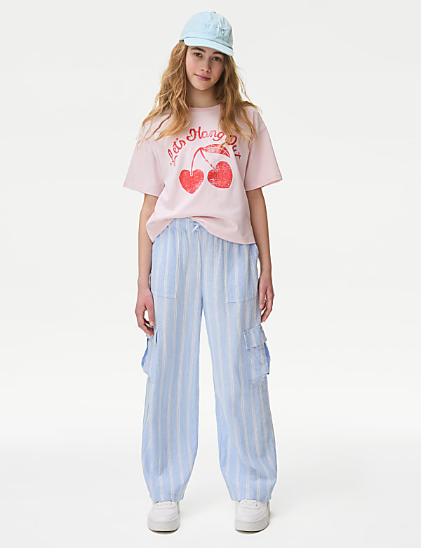 Linen Rich Wide Leg Cargo Trousers (6-16 Yrs) - VN