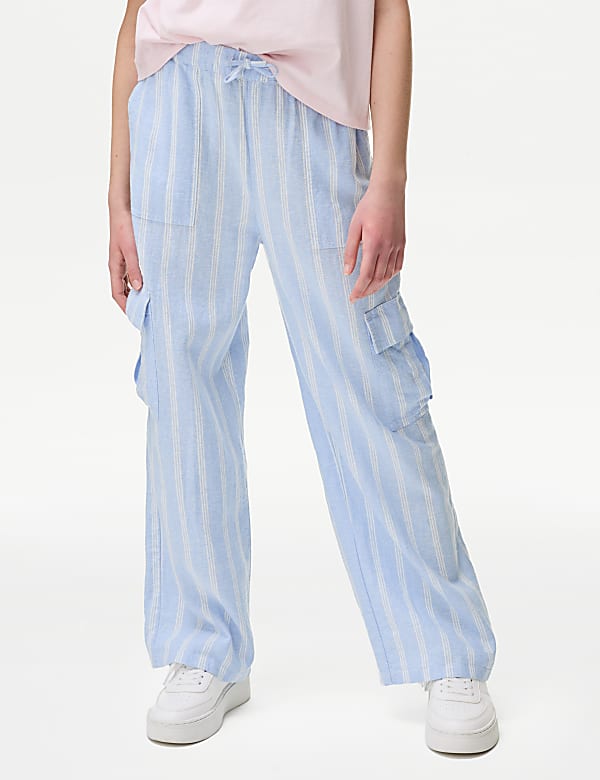 Linen Rich Wide Leg Cargo Trousers (6-16 Yrs)
