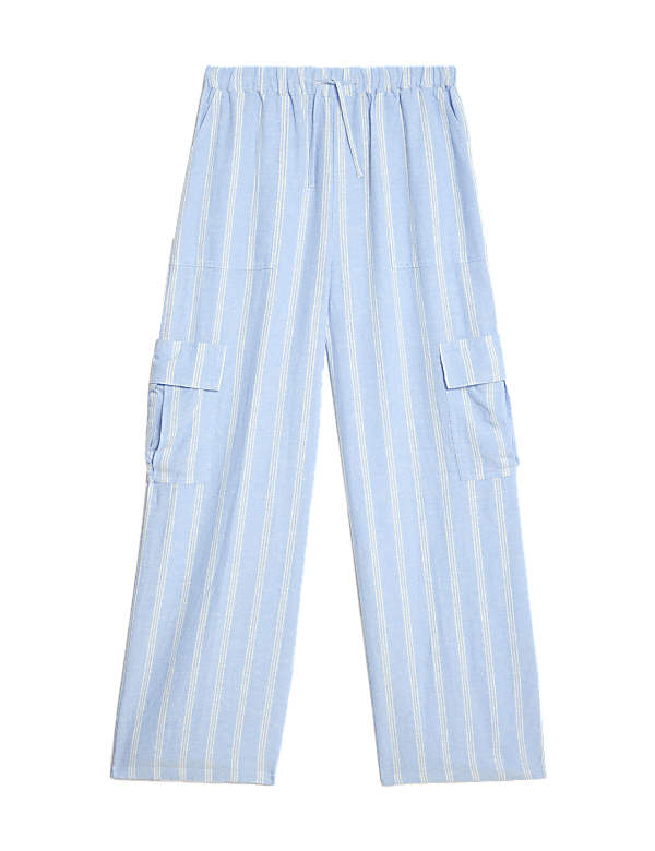 Linen Rich Wide Leg Cargo Trousers (6-16 Yrs)