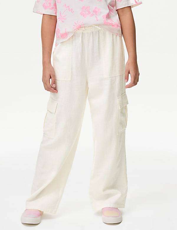 Linen Rich Wide Leg Cargo Trousers (6-16 Yrs)