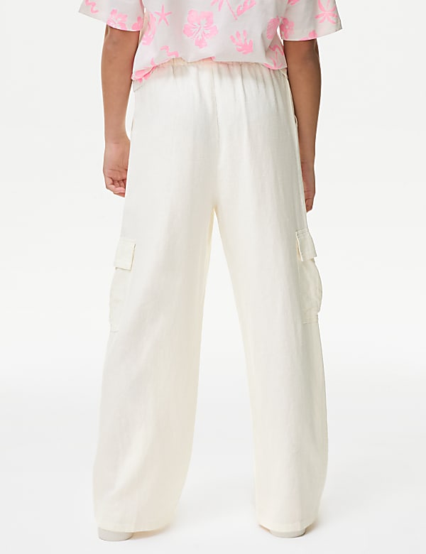 Linen Rich Wide Leg Cargo Trousers (6-16 Yrs)