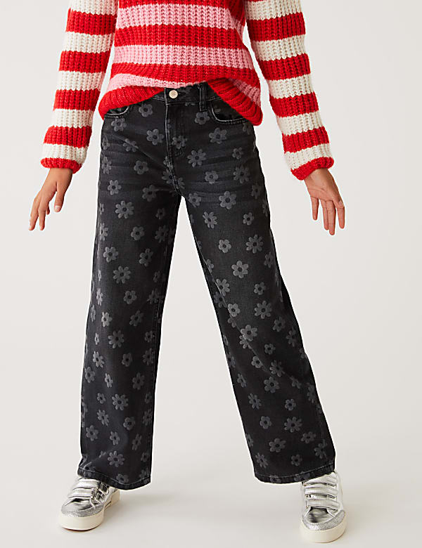Wide Leg Denim Floral Jeans (6-16 Yrs)